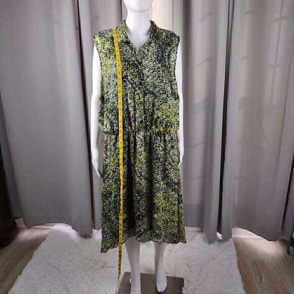 MSK Womens Yellow Green Black Sleeveless Geometric Chiffon Lined Dress Size 18W - Picture 5 of 11